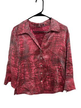 Scott Taylor Blouse Pink Alligator Texture Button Up 3/4 Sleeve Chic Retro